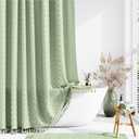 Dynamene Stall Fabric Shower Curtain, 48 Inch Wide Boho Farmhouse Tufted Chevron Striped Tassel Shower Curtain, Minimalist Ruffled Textured Cloth Shower Curtain Set, 8 Hook, 48x72, Sage Green