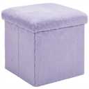 17-Inch Folding Storage Ottoman Cube, Faux Fur Pouf Foot Rest, Velvet Plush Toy Box Organizer, Decorative Memory Foam Footstool with Removable Lid for Bedroom, Living Room, Lavender Purple