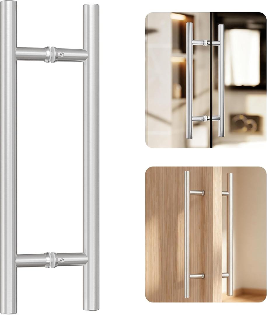 Ranbo 18" Door Pull Handle, 1.2mm 304 Stainless Steel, Brushed Nickel | 11-13/16" Hole Spacing, Fits 1/4"3/4" Glass Doors and 1-3/8"2-3/16" Wood Doors, for Shower, Barn and Storefront Door
