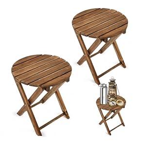 Timberholm 2PCs Folding Side Tables, Waterproof Patio Foldable End Table, Portable Side Table for Indoor and Outdoor Garden, Porch, Balcony, Camping, Fishing, Walnut Color, Small Size 13 inch Height