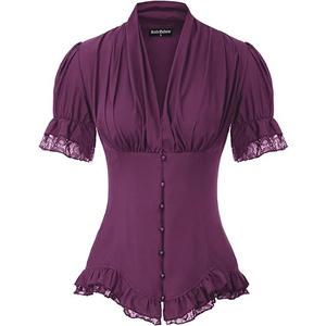 Scarlet Darkness Womens Work Tops Elegant Renaissance Pirate Shirt Short Sleeve Victorian Peasant Blouses,L