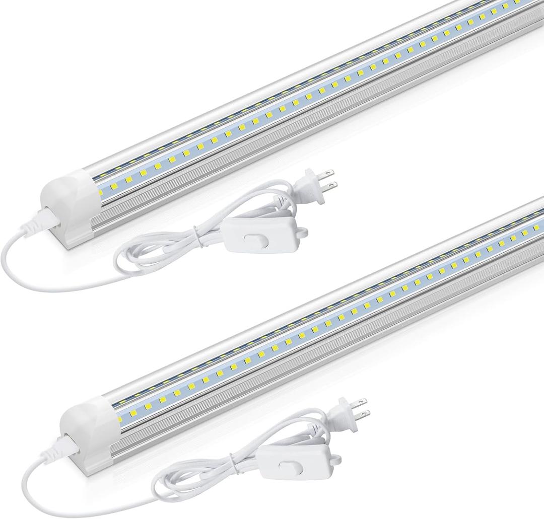 CNSUNWAY LED Shop Light 2ft, 20W 3000LM 6500K, T8 LED Tube Lights, Clear Cover, Ceiling and Utility Shop Lights, Linkable Light Fixture for Room, Garage, Workbench, Warehouse, ETL Listed (2 Pack) (Cool White)
