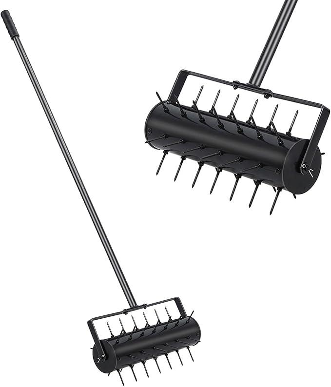 2024 New Rolling Lawn Aerator, Hand Aerator Lawn Tool, Heavy Duty Lawn Spike Aerator, Manual Lawn Aerators for Garden, Grass, Patio, Yard Black