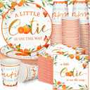 Hushee 200 Pcs Little Cutie Baby Shower Paper Plates Napkins Cups Orange Baby Shower Party Supplies Tableware Set Orange Disposable Cup Napkin for 50 Guest Girls Spring Party Decoration