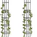 Evergreen Metal Garden Obelisk Trellis for Climbing Plants Outdoor, Indoor Plant Trellis for Potted Plants, Floral Pattern Arch Trellis (Black, 7 ft. Round, Set of 2)