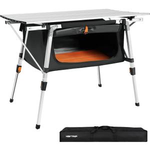 HEYTRIP Folding Camping Table with Storage Bag Roll-Up Aluminum Portable Beach Table Adjustable Height Picnic Table, Grey, 20'' x 35'' x 25''