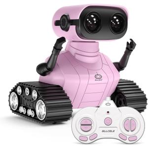 ALLCELE Robot Toys, Rechargeable RC Robots for Kids Boys, Remote Control Toy with Music and LED Eyes, Ideal Gift for Children-Pink