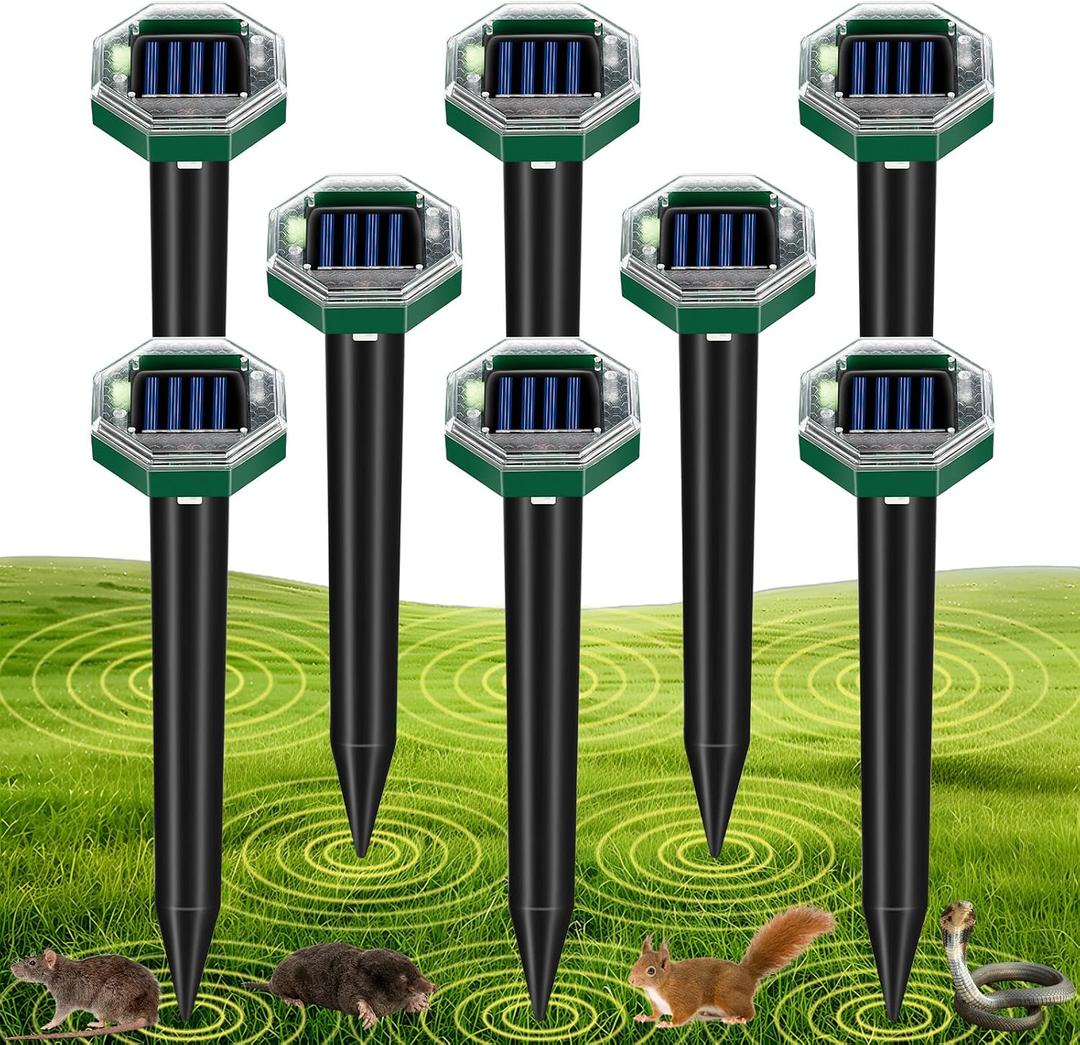 2026 Solar Mole Repellent Ultrasonic 8 Pack - Subterranean Sonic Gopher & Vole Deterrent Stakes, IP65 Waterproof Snake Groundhog Repeller for 360 Perimeter Defense of Yard, Lawn & Garden