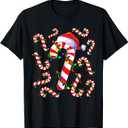 Red and White Christmas Candy Cane Santa Lights Christmas T-Shirt, Size M