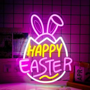 Happy Easter Neon Sign, LED Bunny Neon Light for Decorations, Dimmable Neon Decor Easter Gifts for Kids Spring Front Yard Sign Lawn Bedroom Wall Home (Easter Egg)