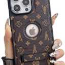 Compatible with iPhone 15 Pro Max Case Designer for Women Girls Luxury Leather Case with Invisible Stand Shockproof Protective Phone Cover for 15 Pro Max - 6.7(Brown)