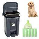 Dog Poop Trash Can for Outdoors, Dog Waste Trash Can for Yard Garden Home with Lid Removable Inner Bin, 100PCS Green Waste Bag, Grey Fully Assembled