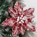 Large Christmas Poinsettias 6 Pcs Snow Decorated Christmas Tree Flowers Artificial Flower Picks Ornaments for Christmas Tree Wreath Decoration (Red/White)
