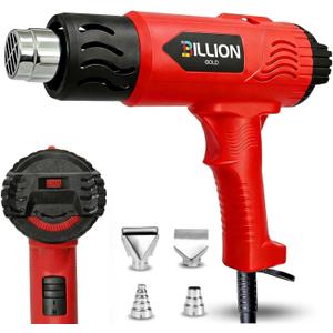 3D Grip Heat Gun 1800W - 120 to 1200 Dual Temperature Hot Air Gun Kit with 4 Nozzles - Black Red Professional Heat Shrink Gun for Crafts, Shrink Wrap, Electronics Repair