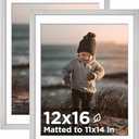 KINLINK 12x16 Picture Frame Silver, Wooden 16x12 Photo Frames with Plexiglass for 11x14 Picture with Mat or 12x16 Without Mat, Perfect for Art Wall and Tabletop Display 12 x 16 frame Set of 2