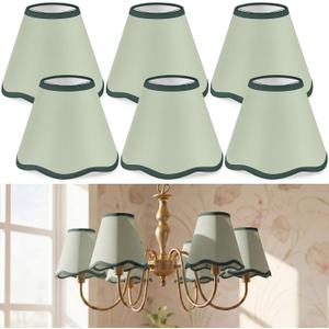VIHOSE Set of 6 3'' Top x 6'' Bottom x 5'' High Lamp Shade with Petal Edge, Fabric Scalloped Lampshade, for Floor Wall Table Lamps Living Room Bedroom Easy Assembly (Light Green)