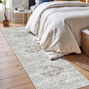 Hallway Washable 2.6x8 Runner Rug - Kitchen Rugs with Non Slip Backing Vintage Soft Farmhouse Entryway Mat for Living Room Laundry Bedroom Bathroom Ivory/Gray