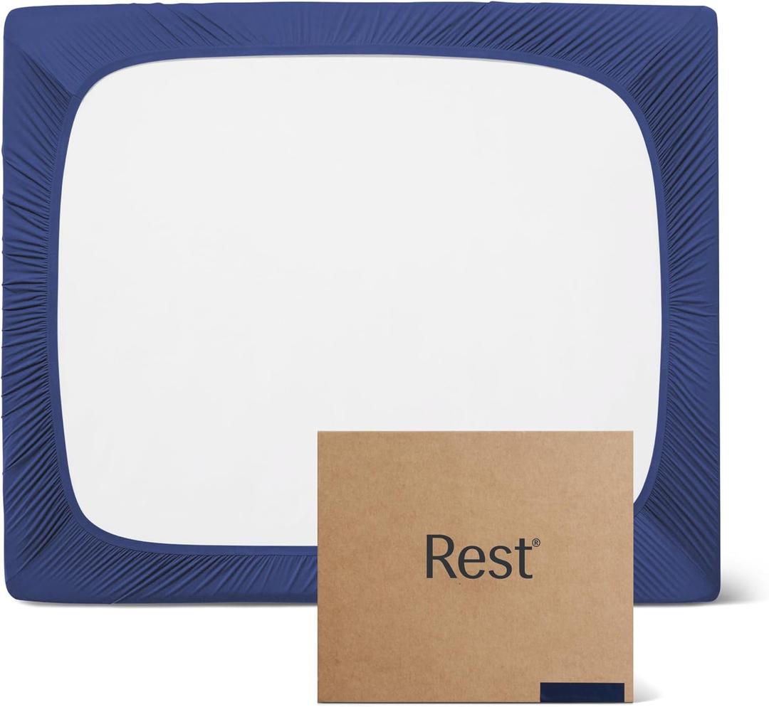 REST Evercool+ Fitted Sheet, Queen Size, Midnight Blue, 15" Deep (up to 18), Breathable Bedding for Hot Sleeper and Night Sweats, Bed Sheet with Ionic+ Self-Cleaning Silver Yarn for Sensitive Skin