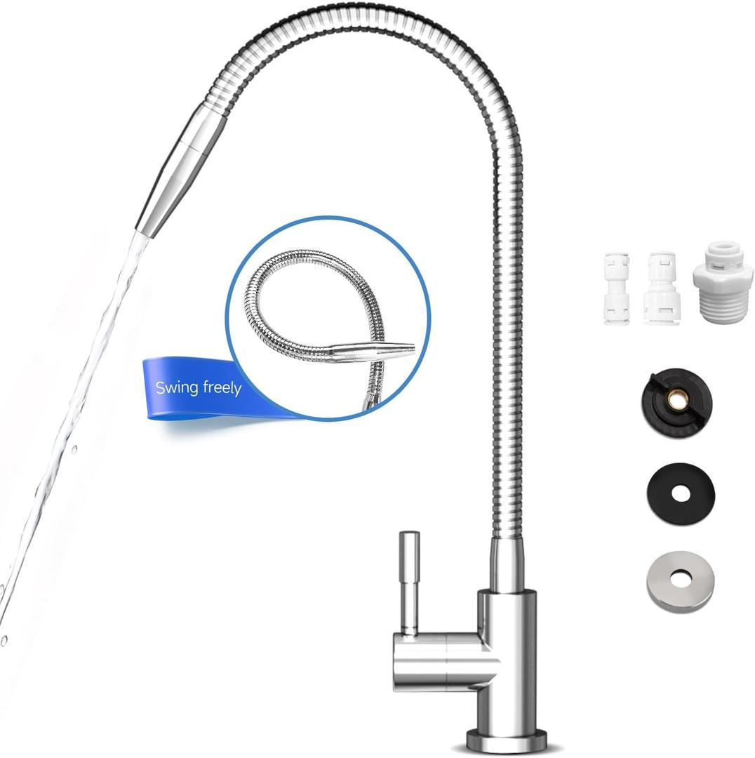 Drinking Water Faucet, Flexible Bendable Drinking Water Faucet for Kitchen Sink, Stainless Steel Water Filter Faucet Compatible with Reverse Osmosis RO and Water Filtration Systems