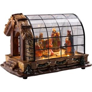 MUMTOP Lighted Christmas Village Nativity, Holy Family Nativity Figurine Set with Warm Lights, Muscial Battery Operate Christian Greenhouse Xmas Tabletop Decor