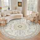 Round Area Rug for Living Room: 8ft Washable Rug for Bedroom Beige