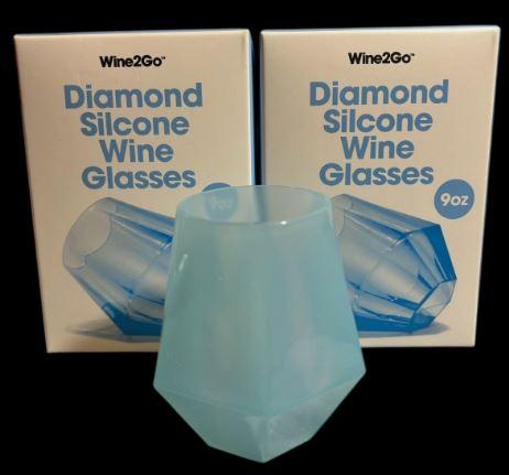Wine2Go Diamond Silicone Wine Glasses 9oz Pack Of 2