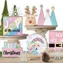 Merry Christmas Tiered Tray Decor, Pink Xmas Tree Santa Deer Tray Decorations, Hohoho Joy to The World Snowflake Wooden Signs, Holiday Rustic Farmhouse Home Decor for Table Shelf Mantel Party