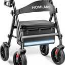 HOMLAND Foldable Walker for Seniors with Seat, 17lb Lightweight, Ergonomic
350lb Capacity, 8" All-Terrain Wheels, Adjustable Height, Easy to Assemble, Ergonomic Seat, Lightweight Aluminum Frame, Black