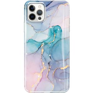 luolnh Gold Glitter Sparkle Case Compatible with iPhone 12 and iPhone 12 Pro 6.1 Inch Marble Design Shockproof Soft Silicone TPU Bumper Cover Skin Phone Case iPhone 12/12 Pro Cases(Aqua Green)
