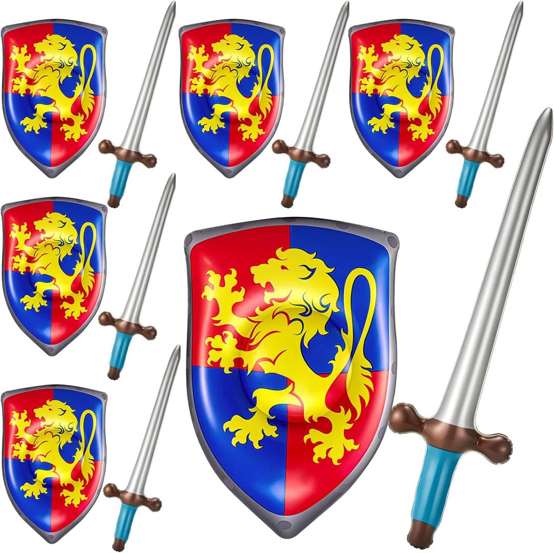 Poen 12 Pcs Inflatable Sword and Shield Knight Party Favors Set Blow up Medieval Sword Shield for Pirate Party Favors Decorations Cosplay Toys Accessories