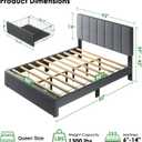Marsail Queen Bed Frame with 2 Storage Drawers - Upholstered, Adjustable Headboard,6"-12" Mattress Fit, 1300 lbs Capacity, 12-Leg Sturdy Wood Construction, Easy Assembly, Dark Gray