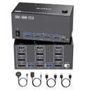 KVM Switch 4 Monitors 2 Computers 8K@60Hz/4K@120Hz, HDMI DP KVM Switches for 2 PC Sharing Quad Monitor and Keyboard Mouse with Power Adapter, Wired Extend Controller and USB Cables, Input 3 DP+1 HD