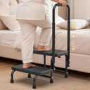 Suteck 2 Step Stool with Handle for Elderly - 6 Legs Welded Frame 10 Adjustable Height Safety Step Stool for Adult, Non-Slip for Bathroom, Bedside, Kitchen & RV Use, 450LBS, Black