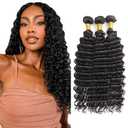 Deep Wave Bundle Black Natural Color Human Hair Bundles 24 26 28 Inch Deep Wave Human Hair 3 Bundles Brazilian Virgin Hair Extensions 150g