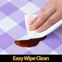 Smiry Round Picnic Tablecloth, Elastic Waterproof Fitted Vinyl Tablecloths for 36"-44" Tables, Flannel Backed Buffalo Plaid Table Cover for Dining, Camping, Outdoor, White and Purple