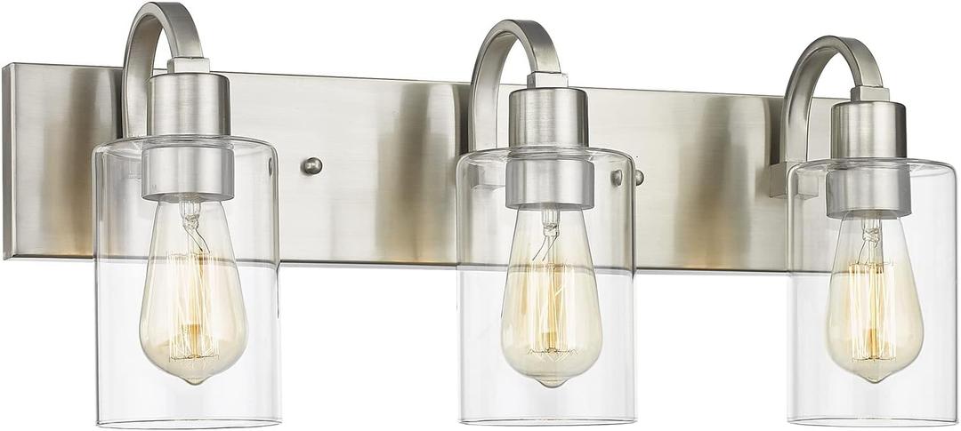 Emliviar 3-Light Vanity Light Fixture - Modern Bathroom Light Fixtures Over Mirror, Brushed Nickel Finish with Clear Glass, YCE237B-3W BN