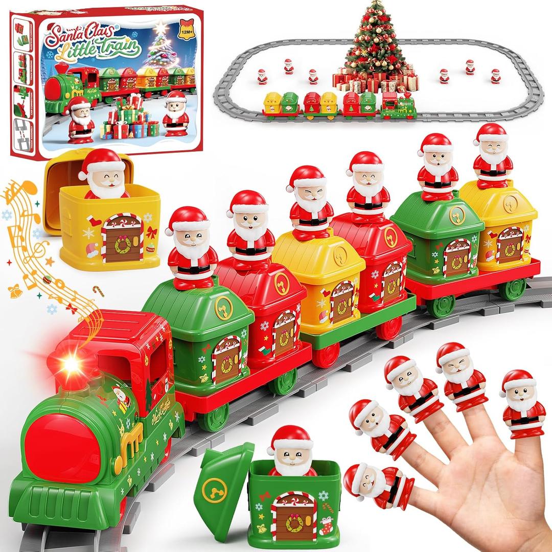 Einailvk Train Set for Toddlers 2-4, Christmas Train Set for Around The Tree, Electric Toddler Toys with Music, Light, Track, Puppet, Barn, Birthday for 1 2 3 4 Years Old Baby Boy Girl