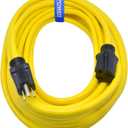 Clear Power 50 ft 12/3 SJTW Heavy Duty Outdoor Extension Cord, Water & Weather Resistant, Flame Retardant, Yellow, 3 Prong Grounded Plug, CP10145