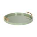 Kate and Laurel Halsey Decorative Wooden Round Tray with Polished Metal Handles, 16 Inch Diameter, Sage Green and Gold, Modern Glam Circle Serving Tray for Use as Ottoman Topper or Coffee Table Accent