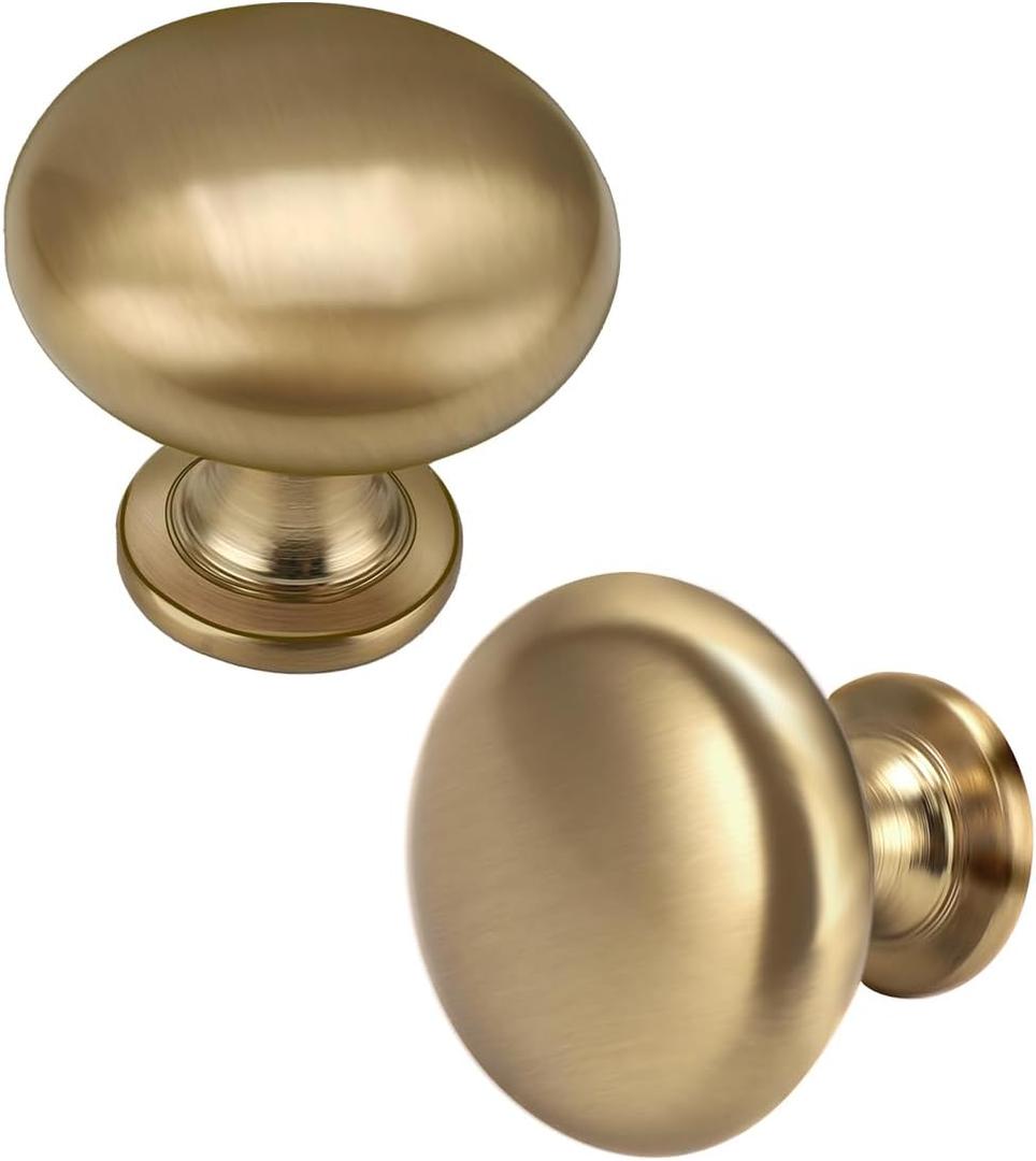 6 Pack Solid Cabinet Knob Warm Gold Kitchen Drawer Knob Champagne Bronze,Euro Style Dresser Knob Antique Brass Furniture Hardware,Diameter:1-1/5 "