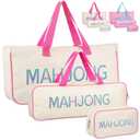 Abbylike Empty Mahjong Bag Set for Tiles and Racks Carry Bag for Mahjong Tiles with 4 Storage Compartments Tote Pouch or Mat Card Pusher Card Game Storage Gifts Accessories(White and Rose Red)