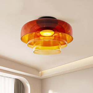 Mid-Century Modern Ceiling Light: Mid Century Flush Mount Ceiling Light for Bedroom - Vintage Glass Three-Layer Ceiling Light (Orange)