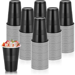 100 Pack 16 oz Plastic Cups, Disposable Heavy Duty Black Cup for Party Graduation Cups Halloween Cup for Wedding Birthday Beer Taste Serving Snack Tastings Barbecues Picnic Party Supplies