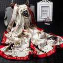 ANDANTINO 100% Mulberry Silk Long Scarf for Women Large Shawls for Headscarf and Neck- Oblong Hair Wraps with Gift Packed (1-red&navy-carriage)