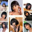 YBYMCAI Black Bob Wigs For Women Short Black Bob Wig With Bangs Straight Bob Bangs Wig 10 Inch Natural Looking For Daily Party Use