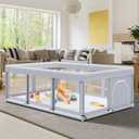 74"x50" Large Baby Playpen, Baby Playard for Babies and Toddlers, Baby Fence Play Pens for Indoor & Outdoor, Sturdy Safety Play Yard with Soft Breathable Mesh, Anti-Fall, Grey