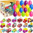 18 PCS Easter Egg Fillers with Toys Inside, Easter Basket Stuffers for Toddlers Filled Pull Back Engineering Vehicles Plastic Eggs Party Favors for Kids Egg Hunt Gift Easter Basket Essentials