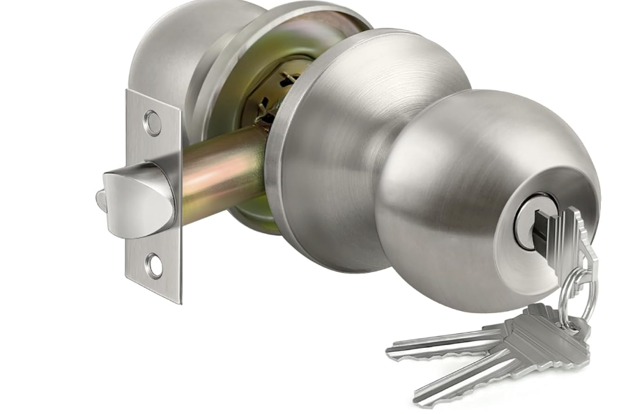 BESTTEN Keyed Same Exterior Door Knob and Single Cylinder Deadbolt Combo Set, Keyed Alike Entry Door Knobs with Lock and Keys for Entrance and Front Door, Satin Nickel