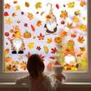 2 x Fall Gnome Window Clings, 93Pcs Thanksgiving Gnome Clings Fall Leaves Window Decals Stickers for Glass Windows for Thanksgiving Autumn Home Party Windows Decorations