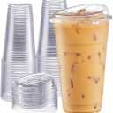 GUSTO Clear Plastic Cups with Lids [24 oz - 100 Count - Disposable Iced Coffee Drink Cups with Strawless Sip Lids for Smoothies, Juices, and More - (Formerly Comfy Package)